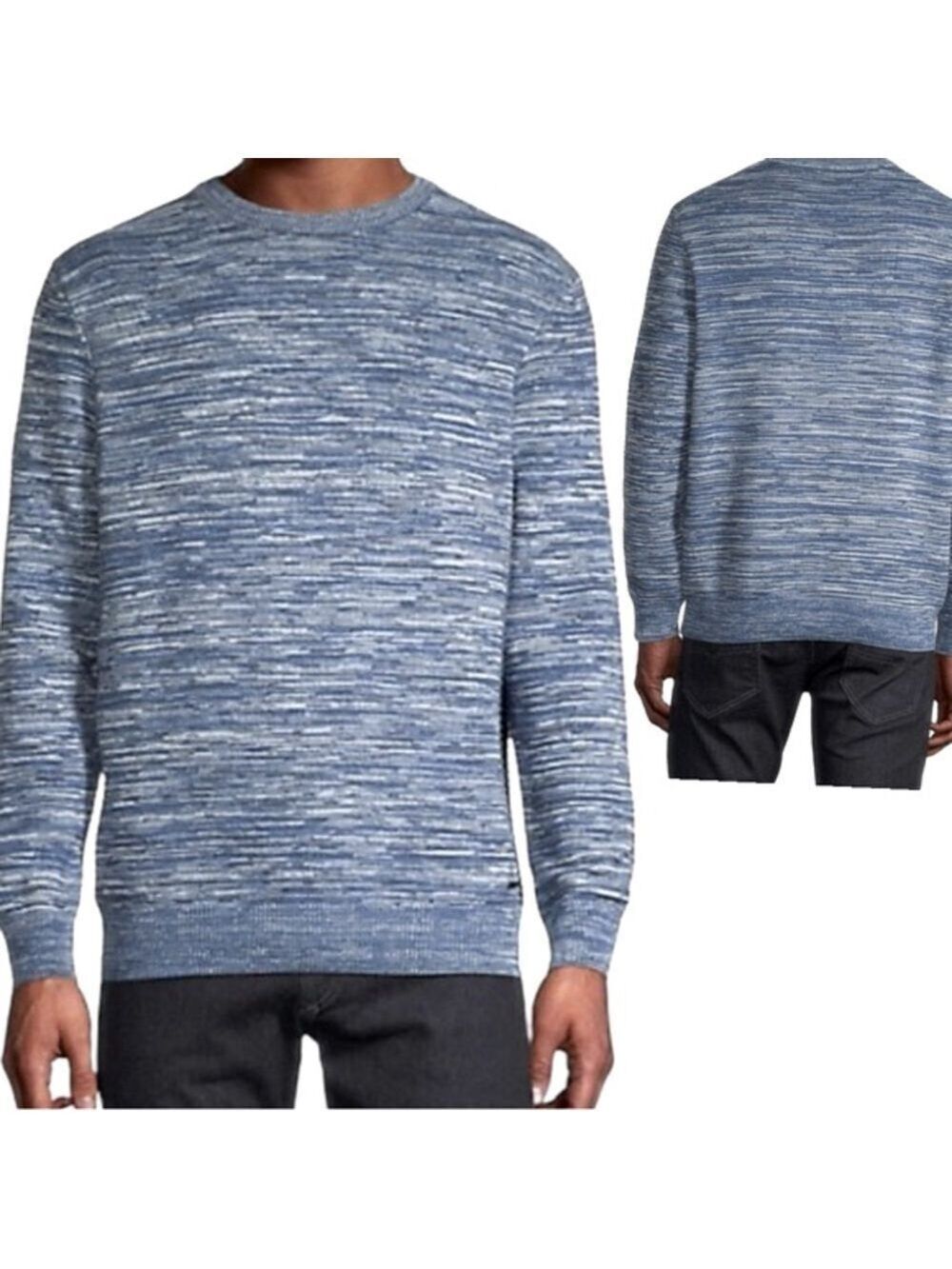 Bugatti Jersey Knit Pullover Slim M Blue Space Dye Crew Neck Long Sleeve Sweater